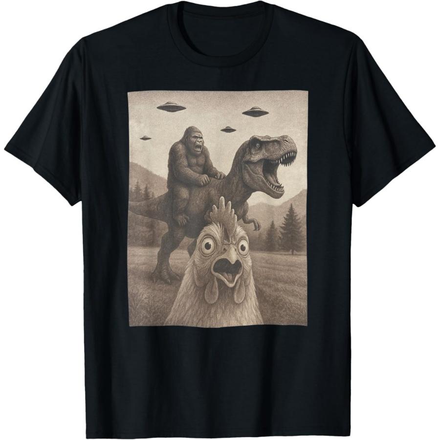 

Funny Chicken Shirts, Chicken Selfie Bigfoot Riding T rex T-Shirt XXXXXL чорний