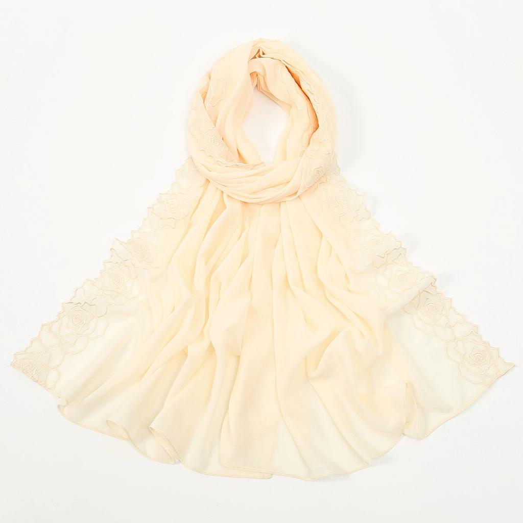 Malaysia Indonesian Embroidered Chiffon Headscarf Shawl Turban Head Wraps High-Quality Breathable Ladies' Scarf 75*180cm