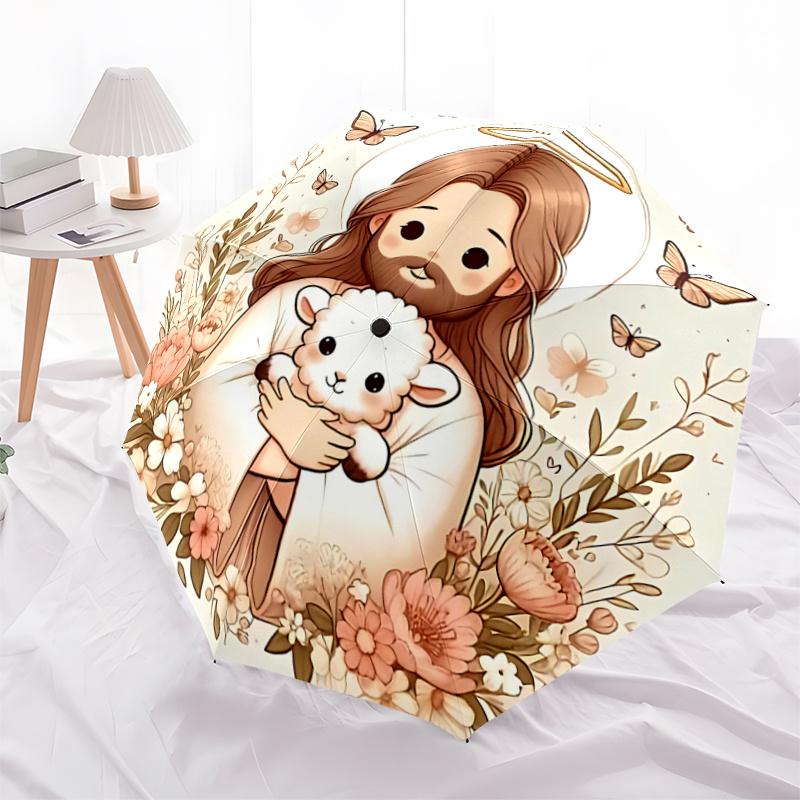 1pc Floral Outdoor Umbrella with Lamb Design Automatic Opening/Closing, Foldable for Travelers, Festive Gift for Fans and Everyday Use.R063