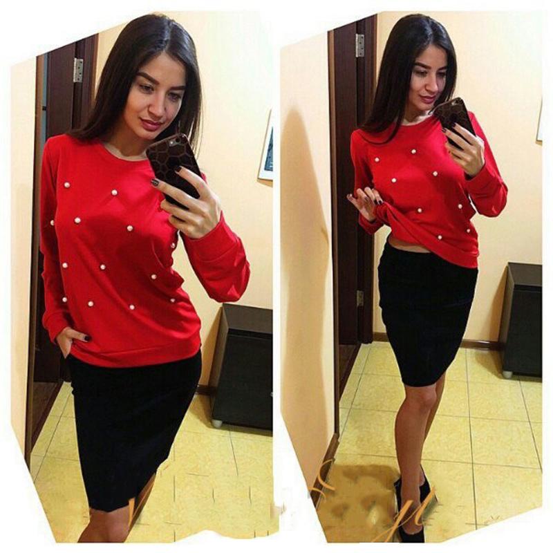 European and American Pearl-Embellished Long-Sleeve Sweatshirt