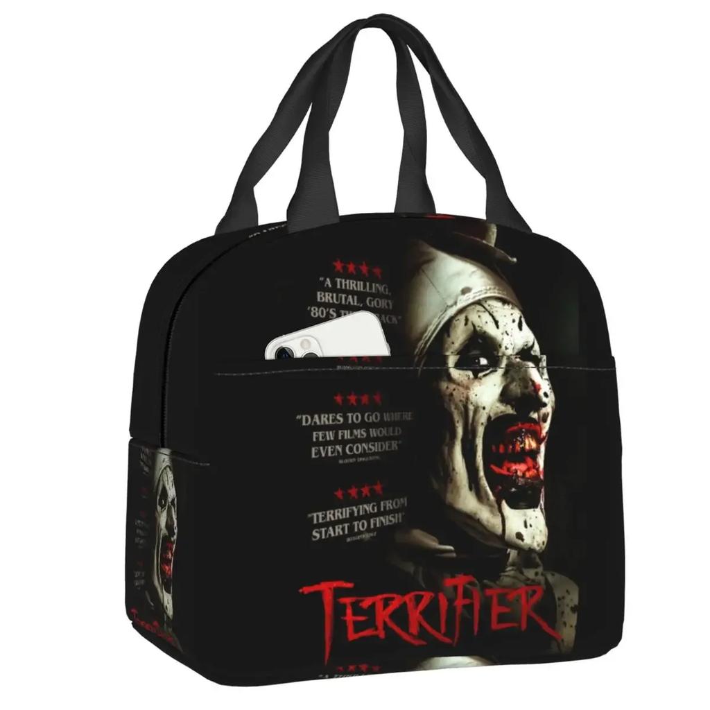 Halloweenský hororový film Terrifier Izolovaná taška na oběd do práce školy Přenosná chladicí termální bento box Ženy Děti Pikniková taška