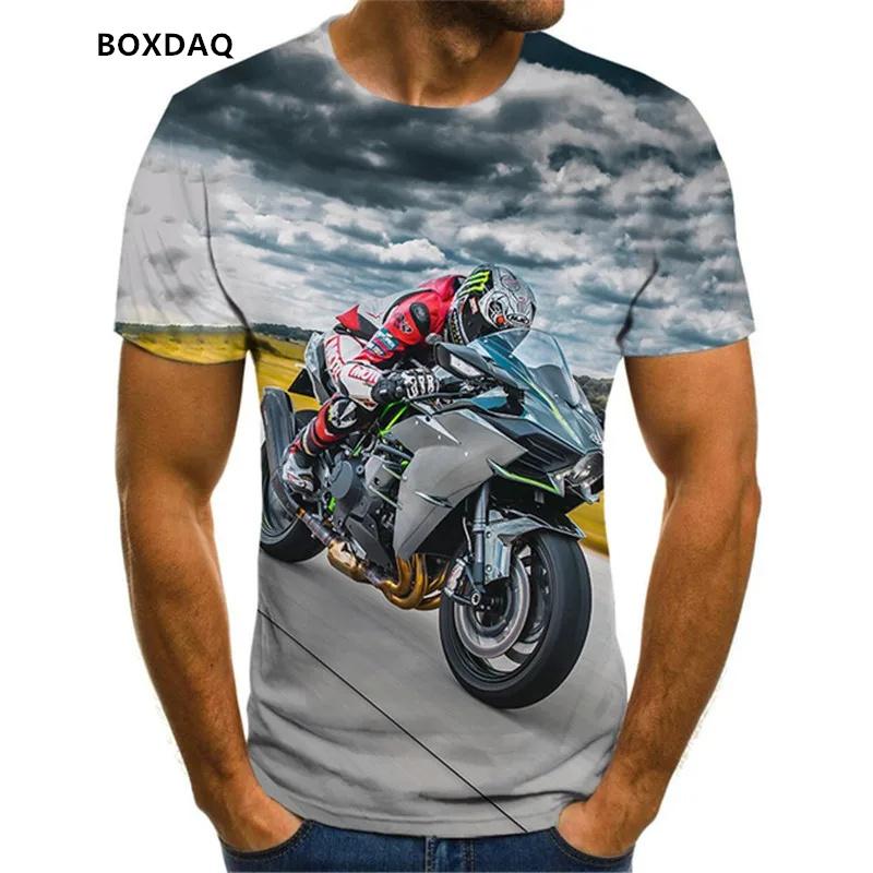 Men's Motorcycle Cool Racing Driver T-Shirts Summer Short Sleeve 3D Print Moto & Biker Street Style Male Tees 6XL Plus Size Tops
