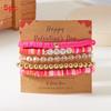 Love Heart Soft Clay Bracelets Set For Women With Pink Acrylic Letter Beads Hand Jewelry Gift