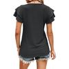 Women's V Neck T Shirt Summer Hollow Casual Ruffle Sleeve Tops Blouse