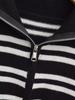 2025 Autumn Women's European & American Style Striped Lapel Long Sleeve Zipper Cardigan Jacket