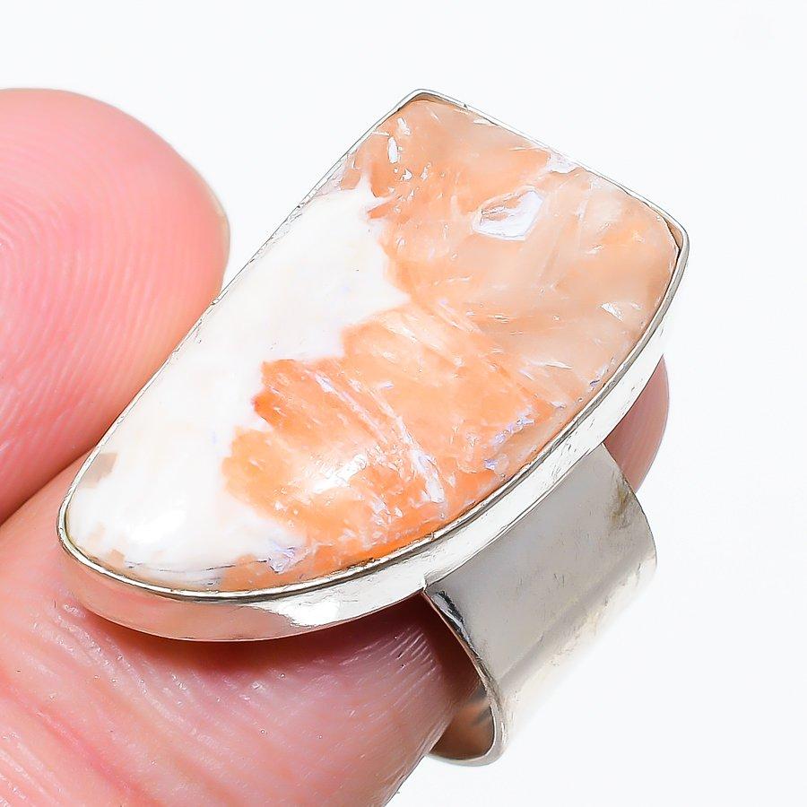 

Ювелирное кольцо из стерлингового серебра 925 пробы с оранжевым сколецитом, размер 9 m6D02 9 белый