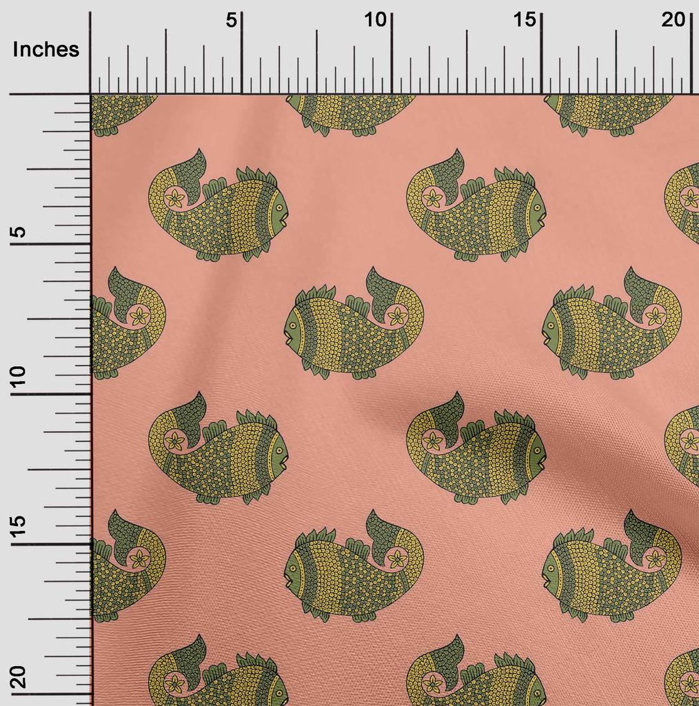 oneOone Cotton Flex Fabric Fish Block Printed Fabric 1 Yard 40 Inch Wide