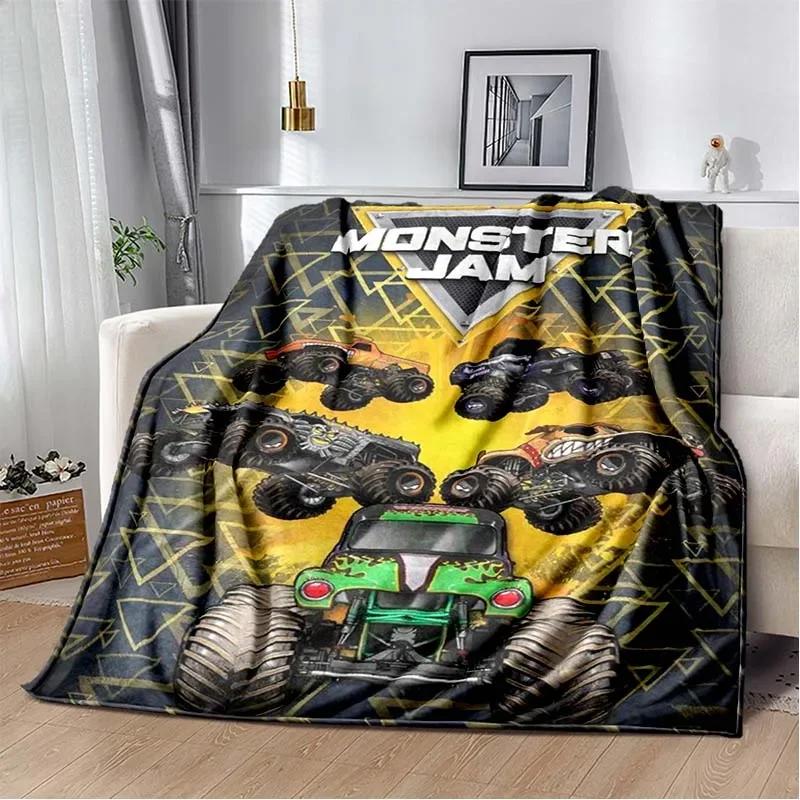 3D Monster Jam Monster Truck Cartoon Flannel Soft Throw Blanket Boys Bedroom Sofa Bed Warm Throw Blanket Picnic