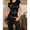 American Tight-fitting Hot Girl Letter Printed Short-sleeved T-shirt for Women Summer New Style Waist Slimming Chic Top for Small People