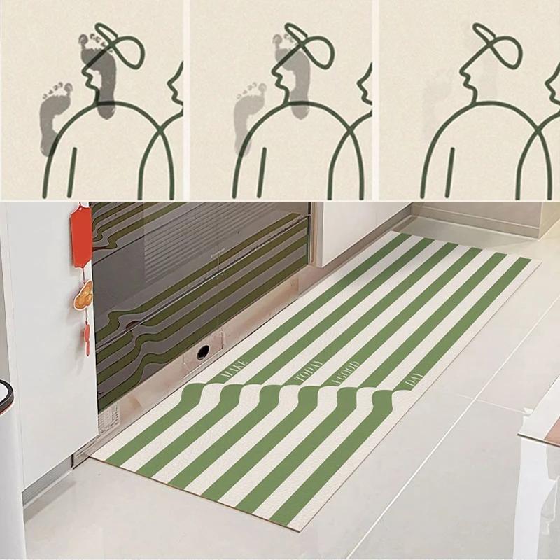 Kitchen Anti-slip Carpet Diatom Mud Water-absorbing Oil-absorbing Floor Mat Black and White Minimalist Style Home Decoration Rug
