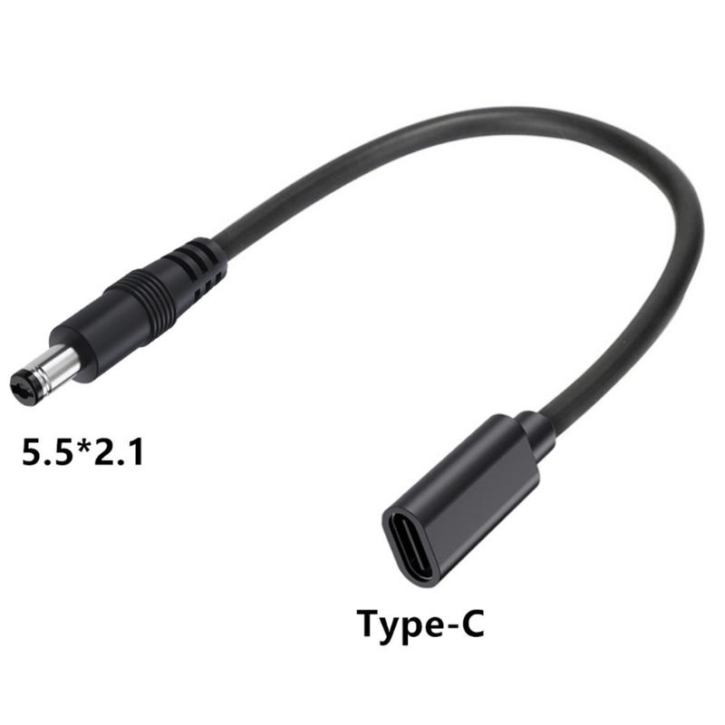 9.8inch Type C Female to 5.5mmx2.1mm Female/Male Adapter Cable USB C to DC5521 Connectors Power Cord Converter Line