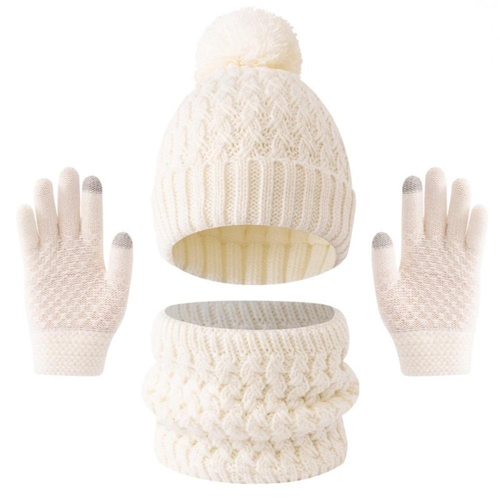 Warm Ears Toddler Knitted Hat Solid Color Kids Hat Set Comfortable Baby Hat Scarf Gloves Set Daily