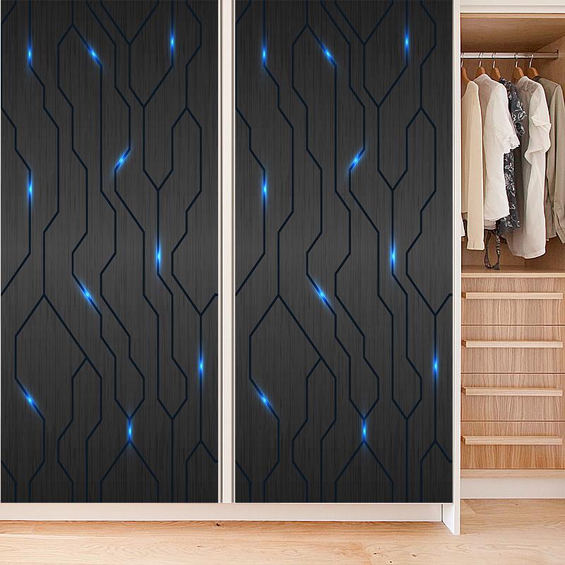 2pcs/set Sci-fi Circuit Line Door Art Mural Sticker Bedroom Background Wall Poster Home Decor Peel & Stick Waterproof Wallpaper