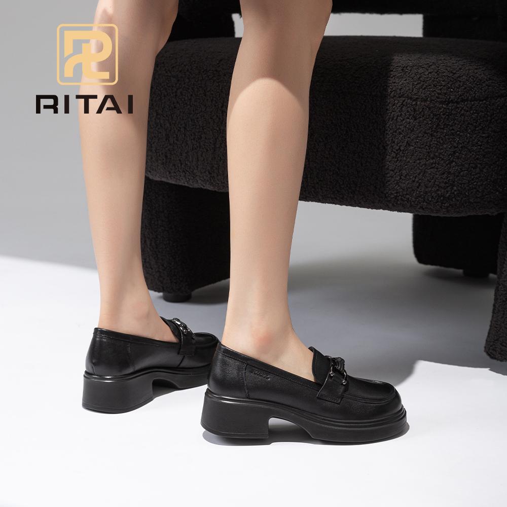 Genuine Leather Women Loafers Round Toe Height Increasing Thick Bottom Shoes Fashion Comfortable Casual Shoes