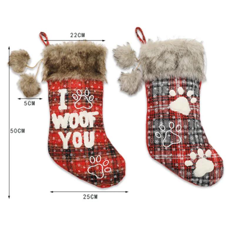1pc Dog Christmas Ornaments Socks Pendants XMAS Fur Collar Lattice Socks Christmas Tree Decorations Navidad  Wholesale