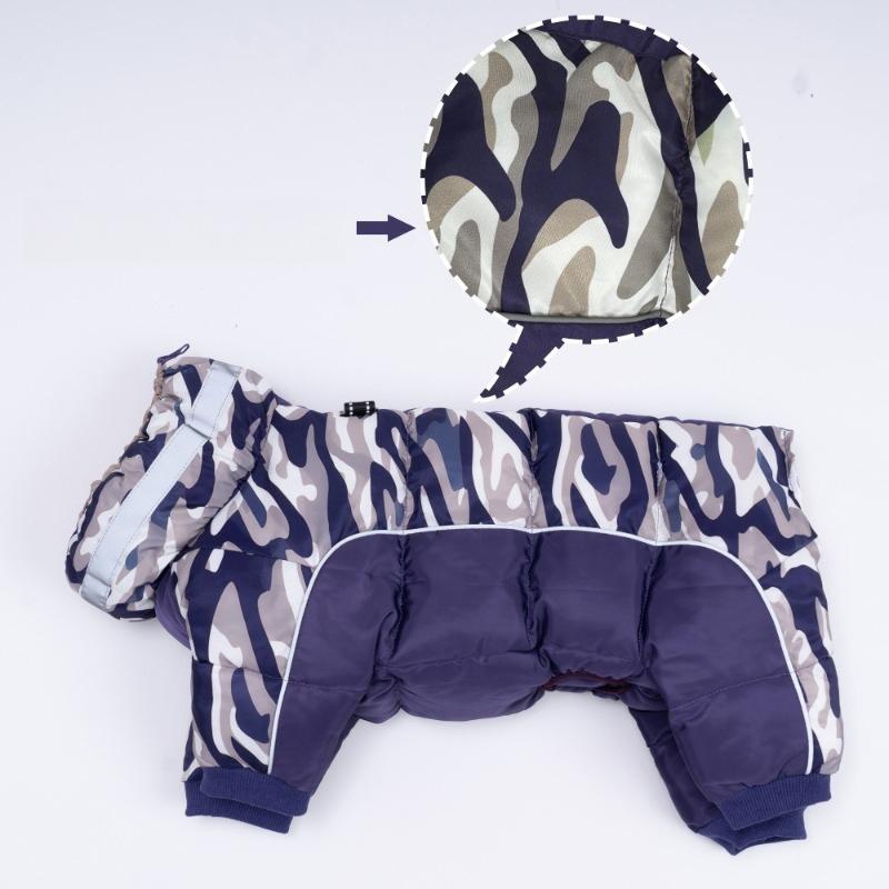 Winter Pet Dog Camouflage One-piece Four-legged Suit Waterproof Dogs Thicken Cotton Clothes with D-ring Outdoor Pet Walking Coat