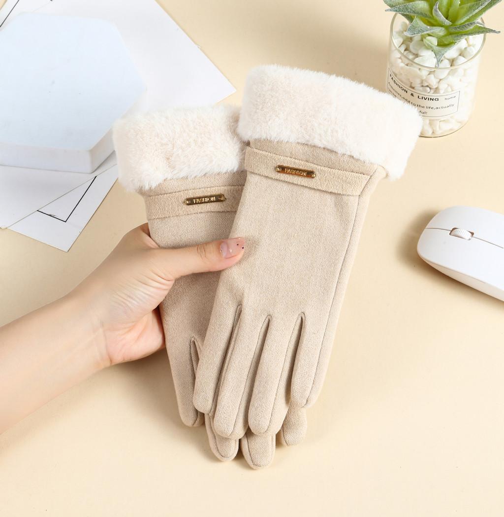 

Womens Winter Touchscreen Gloves With Rabbit Fur For Outdoor Commuting слоновая кость