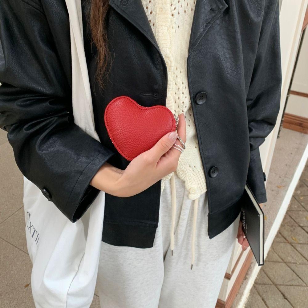 Pendant Heart Shape Wallet Zipper Cute Card Holder Change Bag PU Leather Coin Purse  Outdoor