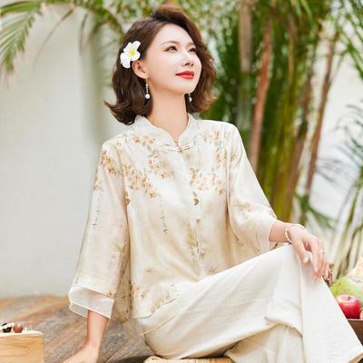 Jianhu Mid-Aged Women's Summer 3/4 Sleeve Blouse