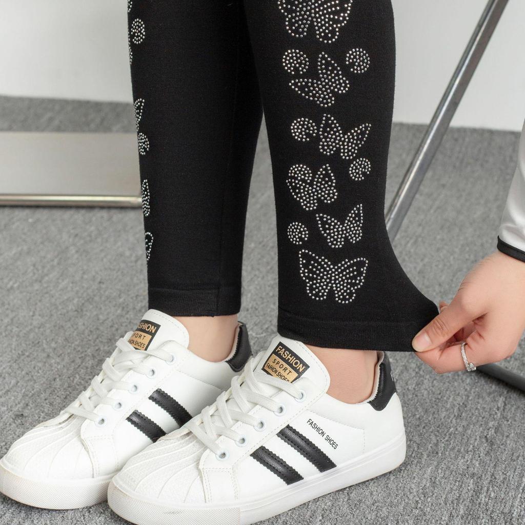 Shiny Rhinestone Side Stripe Modal Leggings - High Elasticity Yoga Pants for Women.