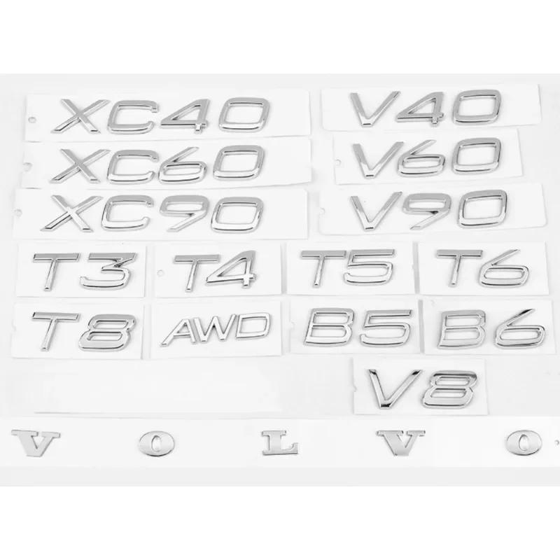 3D Chrome ABS Car Letters For Volvo XC60 XC90 S60 S80 S60L V40 V60 T5 T6 AWD Emblem Badge Logo Sticker Trunk Accessories