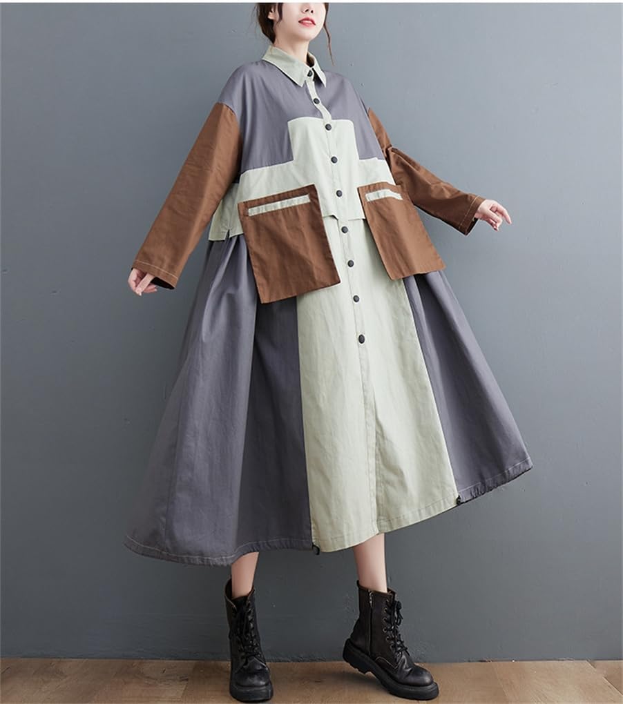 Mouhoukyo Shirt Long Midi Trench Coat Contrasting Everyday 2 Colors A In the One Size Fits Women's Dress, Sleeve, Length, Style, Figure-Flattering,