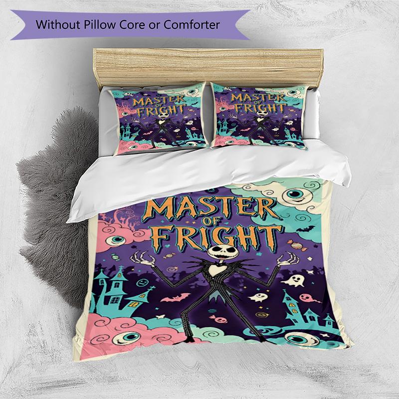 3pcs Duvet Cover Set (1*Duvet Cover + 2*Pillowcase, Without Core), The Nightmare Before Christmas Print Bedding Set, Bedroom Decor, All‑Season, Birthd