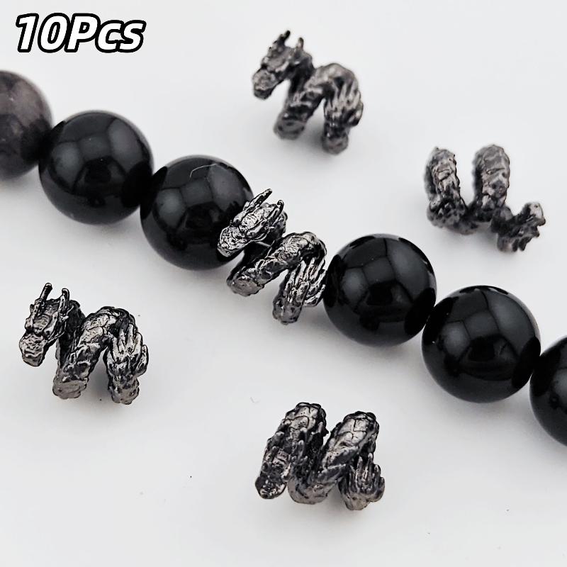 10Pcs Exquisite Carved Alloy Dragon Beads for DIY Braided Bracelet Necklace Pendant Jewelry Craft Making Supplies