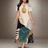 Women Plus Size Round Neck Keyhole Cutout Short Sleeve Blue Printed Maxi Dress