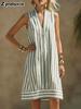 Summer Casual Fashion Deep V Neck Striped Sleeveless Dress