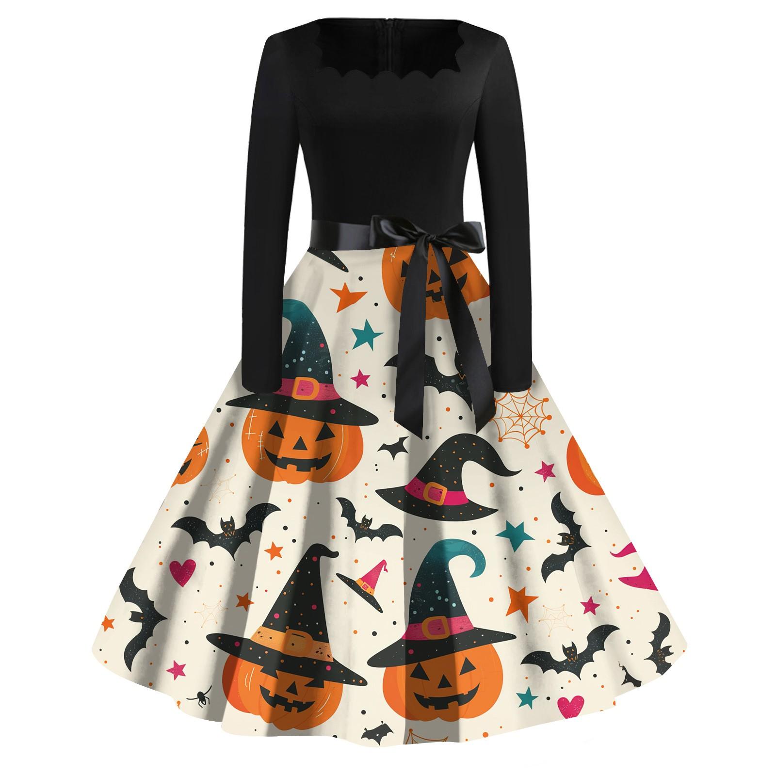 

Women s Casual Fashion Halloween Printed Square Neck Vintage Dress XXXL