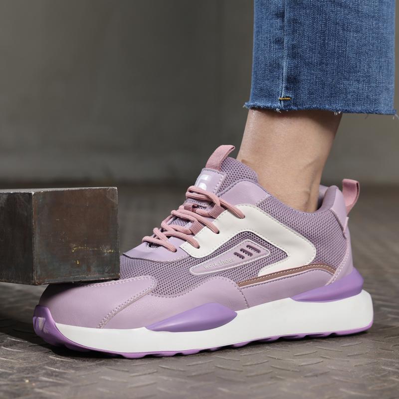 Pink Women'S Safety Shoes Fashion Sports Shoes Anti-Smash Anti Puncture Work Shoes Steel Toe Protection Shoes Security Boots
