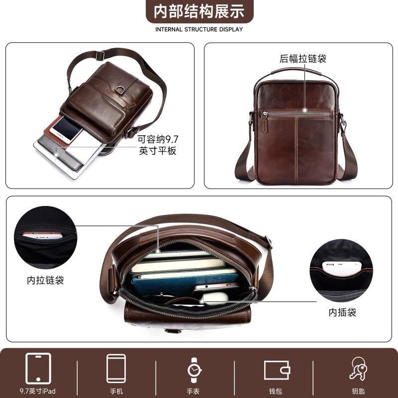 Retro Men's Top Layer Cowhide Shoulder Bag High Luxury Business Leather Crossbody Trendy Casual Outdoor
