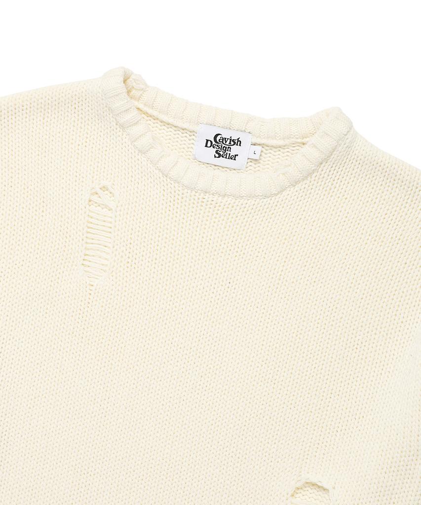 CAVISH W Damaged Star Knit Crewneck Ivory(Cv2Dffk601A)