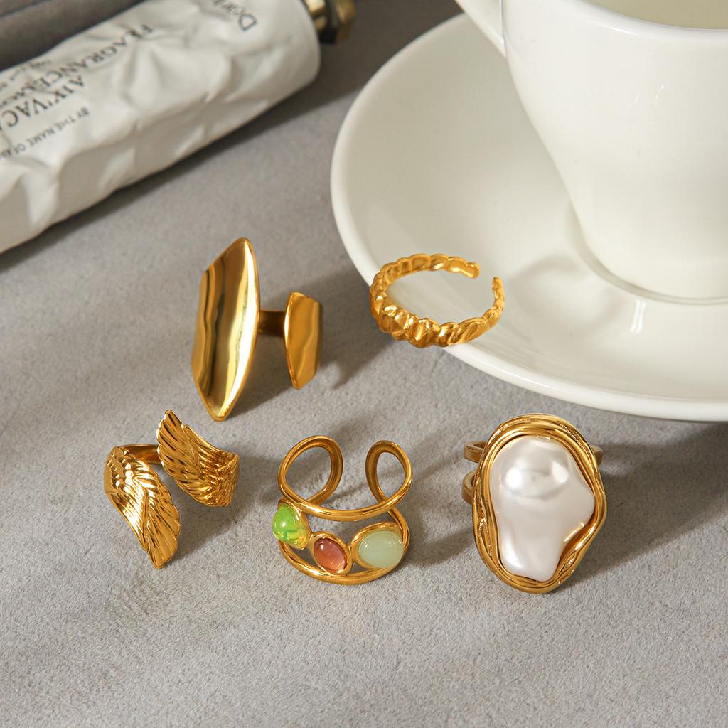 Stainless Steel Irregular Baroque Ring Fashionable Versatile Band 18K Gold Non-fading Titanium Steel Jewelry