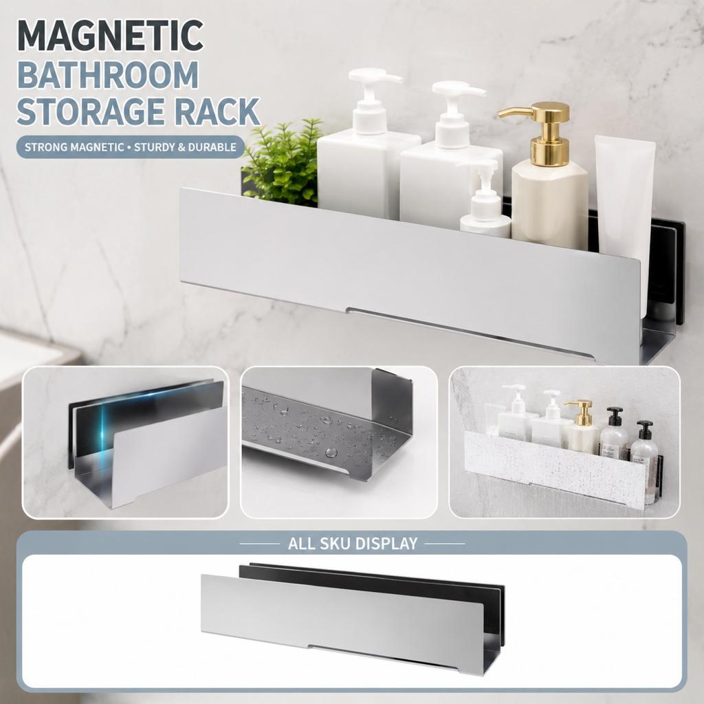Scaffale Magnetico da Bagno in Acciaio Inossidabile Portascope da Parete Organizzatore per Accessori Doccia e Articoli da Toeletta