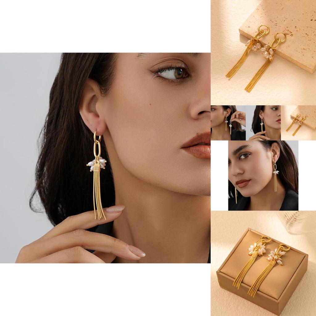 Stilvolle vergoldete Kettchenohrringe für Damen Modische Kunstperlen Winter 2023