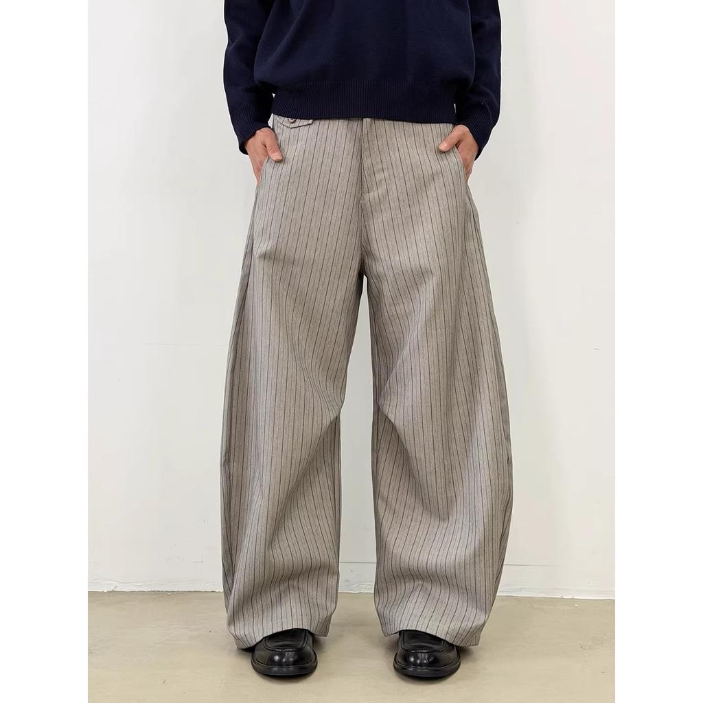 Factor Old Money Wind Striped Wide Leg Scimitar Pants Men's Retro Senior Sense Cleanfit Lazy Casual Pants