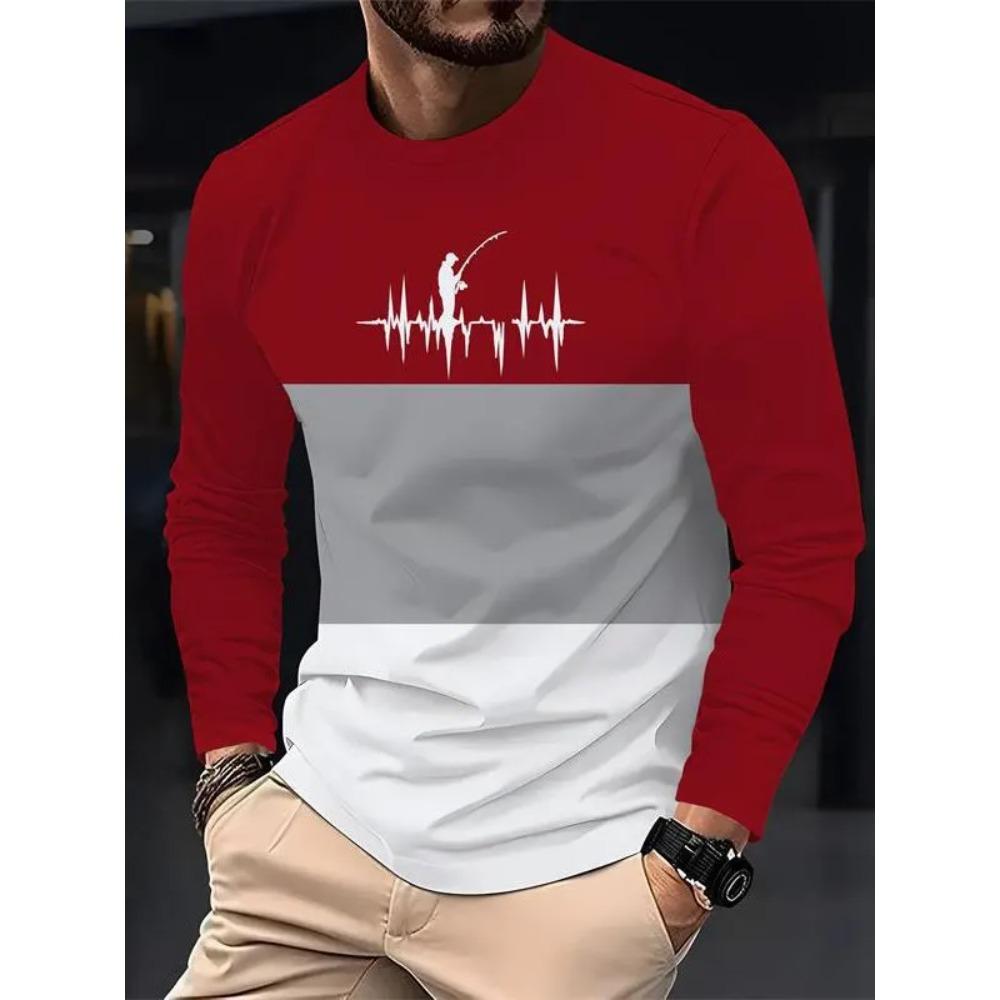 Spring Autumn Fashion Comfortable Loose Soft Casual Versatile Round Neck Long Sleeve T-shirt Creative Fun Animal Geometry 3D Printed Men's T-shirt
