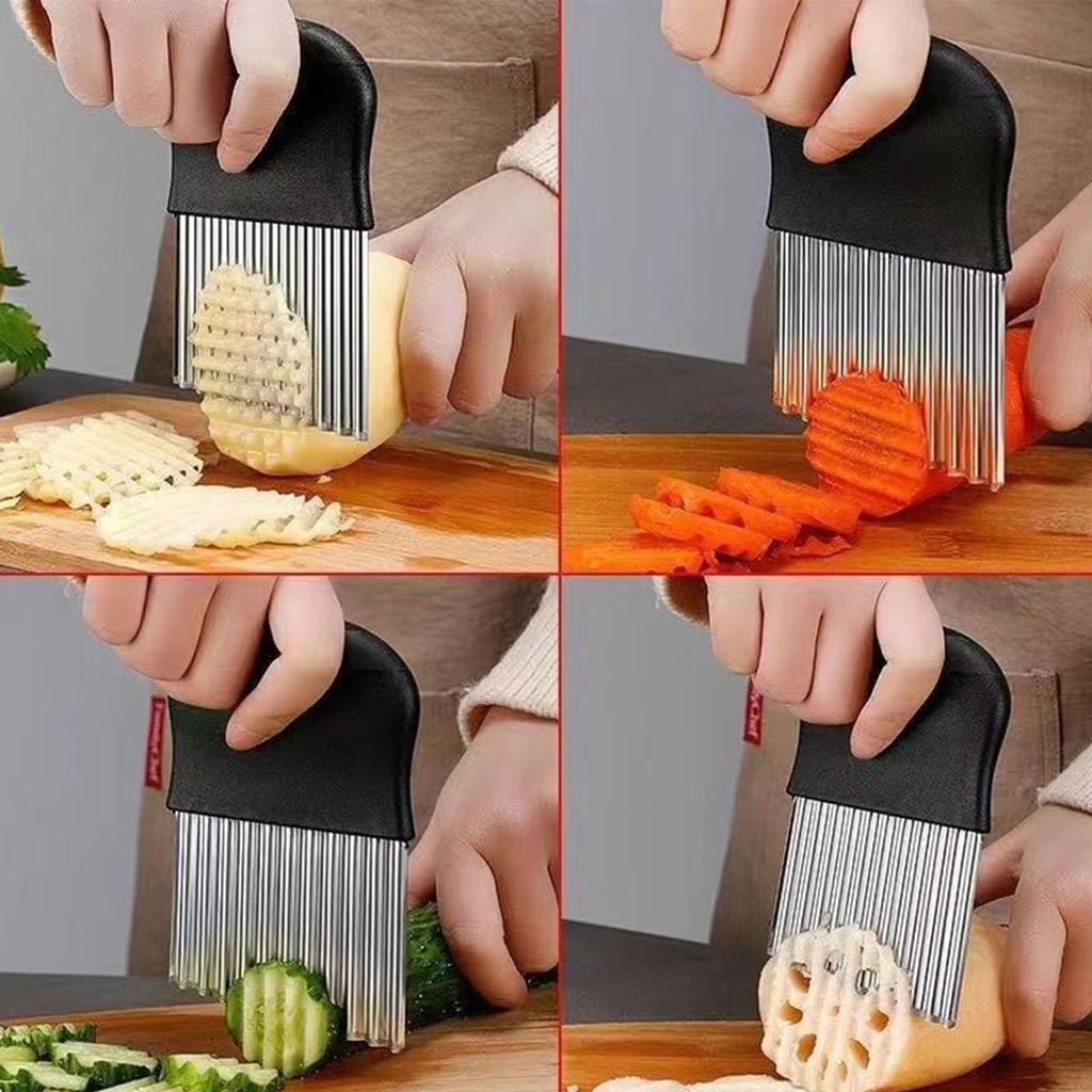 Mirhua Multifunctional Stainless Steel Wavy Potato Onion Crinkle Carrot Kitchen Utensil with Sharp Blade Knife, Cutter, Cutter, (Black)