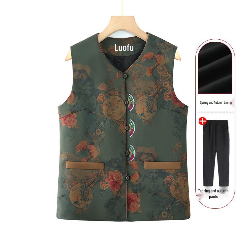 Elegant Autumn Shawl Vest for Elderly Women - Classic Vintage Chinese Style for Mom