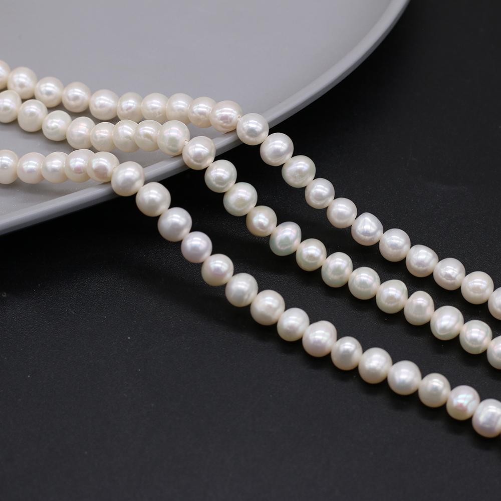 1String, White Near Round Pearl 6.5-7mm, Fashion Women Natural Freshwater Pearl Beads for Jewelry Making DIY Crafts, Luxury Bulk Gifts 36cm