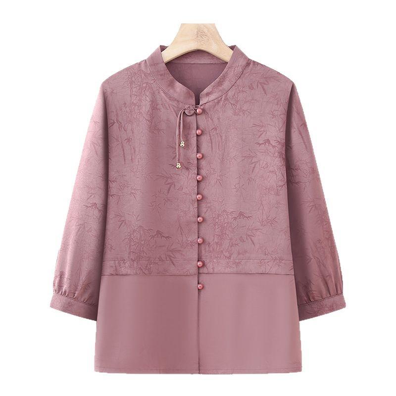 Summer 2025 Fashionable Chiffon Top for Middle-Aged and Elderly Women - Seven-Sleeve Design