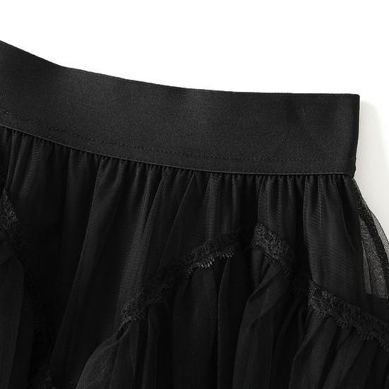 Women Skirt High Waist A-line Big Swing Ruffle Contrast Color Scattered Hem Pleated Patchwork Princess Style Elastic Waist Ankle Length Maxi Skirt