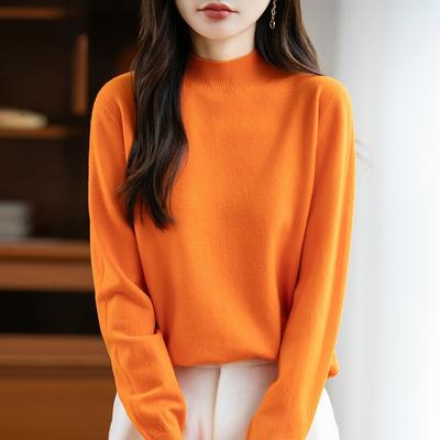 The New Semi-high and Round Neck Pullover for Women In Autumn and Winter Is Versatile. It Is Loose and Slimming, with A Solid Color Inner Sweater
