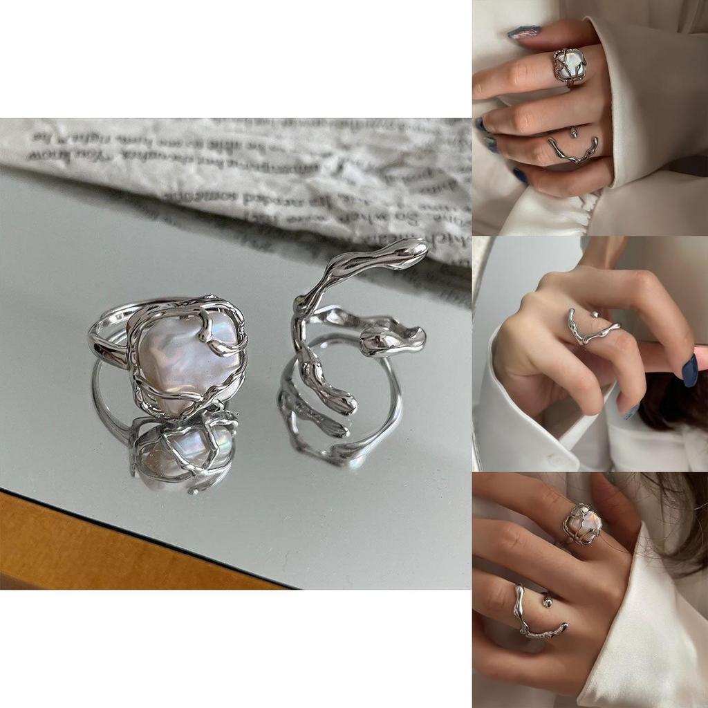 Elegant 925 Silver Ring For Women With Pearl Geometric Design High Fashion Style