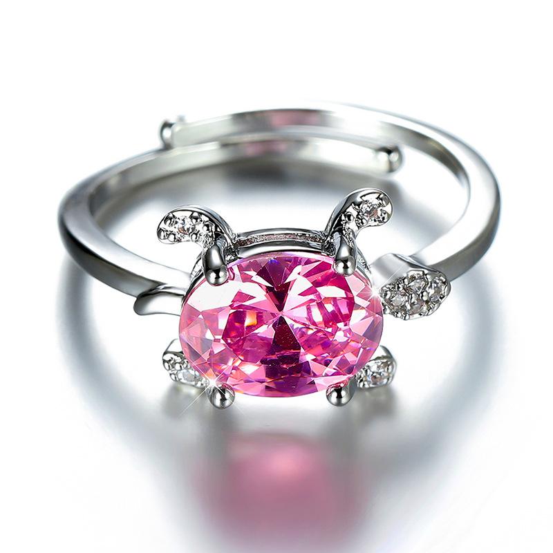 Personalized Oval Blue Green White Turtle Mouth Versatile Womens Ring with Micro Inlaid Zircon Decoration