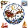 Christmas Home Window Decor Santa Sleigh Suncatcher Cling, Stained Glass Style Static Glue Free Sticker Sticker, Rainbow Film Xmas for Shop Storefront