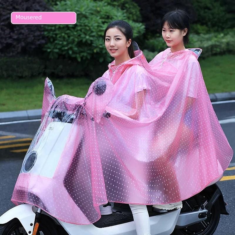 Regenmantel für Elektroroller, Doppelsitz, Eltern-Kind, Langer Stil, Ganzkörper, Starkregen-Schutz, Motorrad-Spezifisch, Transparenter Regenponcho