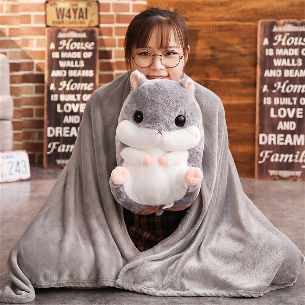 Poupée hamster super mignonne et dodue trois-en-un oreiller de sieste climatisé couverture chauffante jouet en peluche